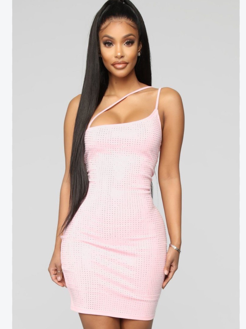 Fashion Nova One-Shoulder Pink Bodycon Dress